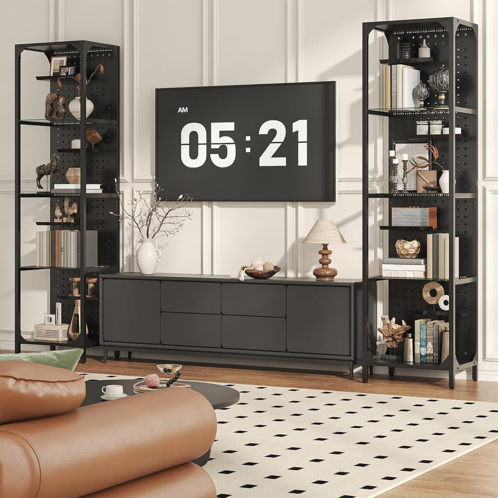 kepptory LED Display Shelf for Collectibles, 4-Tier Glass Shelf with Small Display Shelves and Pegboard Design, Tall Narrow Gaming Shelves with Anti-Tipping Device, Black (59 Inch)