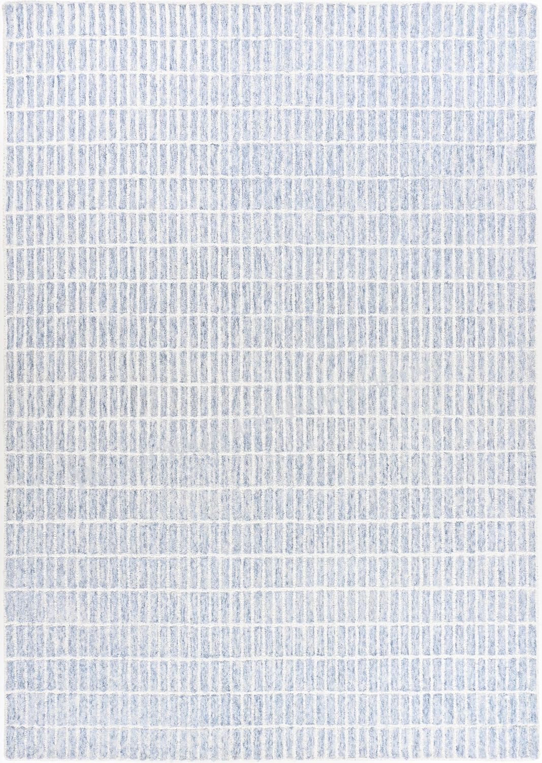 Hand-Tufted 100% Wool Area Rug – Unique Modern Geometric Grid Pattern, Soft Plush Textured Carpet for Living Room, Bedroom, Dining Room & Entryway (Blue,Ivory, 8' x 10')