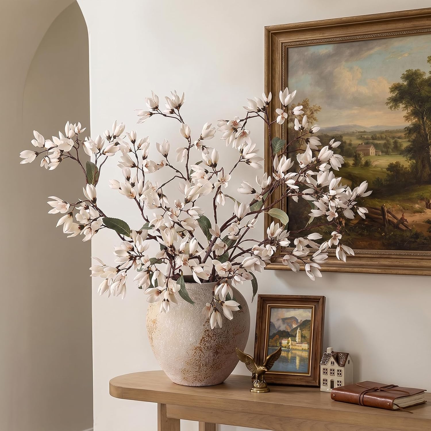 YXZZWL 4 PCS Artificial Magnolia Champaca Flowers for Vase - 36" Fake Silk Champaca Magnolia Stem Flower, Faux Plant Branches for DIY Bouquet, Kitchen, Farmhouse, Mantel, Home Decor (White)