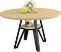 LIKIMIO 47.2" Round Dining Table for 4, Kitchen Table with Rattan Storage Shelf, Space Saving, Farmhouse Wood for Dining Room, Living Room,Natural