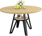 LIKIMIO 47.2" Round Dining Table for 4, Kitchen Table with Rattan Storage Shelf, Space Saving, Farmhouse Wood for Dining Room, Living Room,Natural