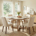 Wooden Dining Chairs Set of 4, Upholstered Farmhouse Fabric Dining Room Chair, Mid Century Kitchen Chair for Restaurant & Cafe, Beige