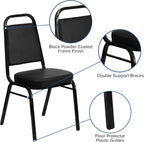 EMMA + OLIVER Trapezoidal Back Vinyl Stackable Banquet Chair, Multipurpose Stacking Chair with Padded Seat and Back, Black
