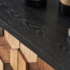 60" Geometric Sideboard Buffet Modern Farmhouse Credenza Storage Cabinet with 4 Hexagonal Honeycomb Parquet Doors for Kitchen Living Room Entryway Black & Multi Wood Tone