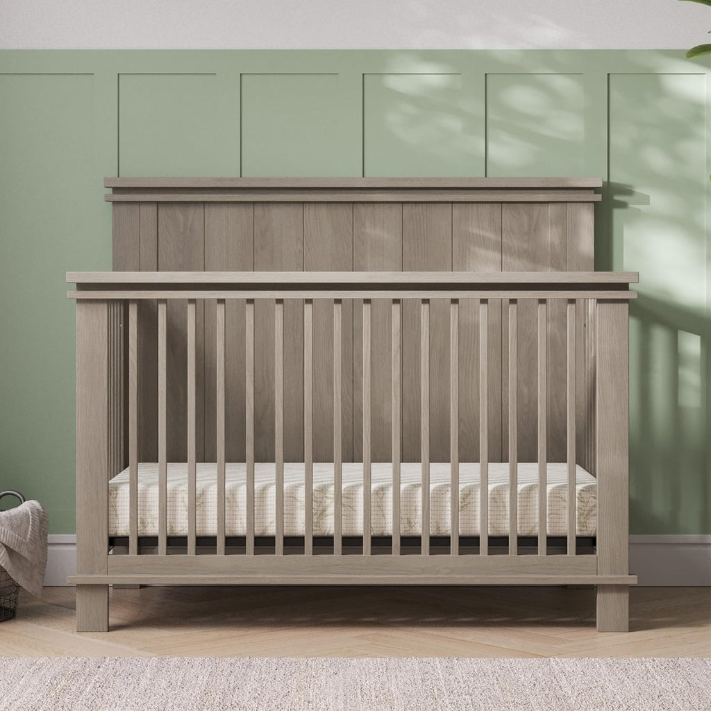 Child Craft Denman Crib, Dresser, Chest, and Nightstand 4-Piece Nursery Set, Grows with Your Baby (Crescent Gray)