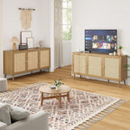 Farini 59.1" Buffet Cabinet with 3 Rattan Doors,Kitchen Sideboard for Dining Room, Hallway & Living Room, Coffee Bar Storage Console Table,Natural