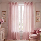 NICETOWN Rose Pink Plaid Curtains for Nursery, Tie Top Bow Knot Checkered Girls Room Window Treatments, Coquette Room Decor Semi Sheer Light Filtering Living Room Drapes, W52 x L84, 2 Panels