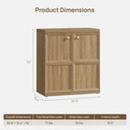 SICOTAS Buffet Cabinet with Storage, 34" Tall Modern Farmhouse Sideboard with 2 Adjustable Shelves & Geometric Doors, Large Credenza with Luxury Gold Handles for Kitchen Living Room, Brown Oak, 1 PCS