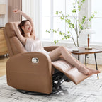 Swivel Rocker Recliner Chairs, Manual Faux Leather Recliners, 360° Swivel Nursery Reclining Chair Glider Rocking Recliner with Adjustable Headrest Highback for Living Room, PU Coffee