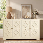 RoyalCraft Sideboard Buffet Cabinet with Storage, 56" Modern Sideboard with 4 Carved Doors, Large Wood Coffee Bar Console Table for Kitchen, Dining Room, Entryway, Living Room, Beige