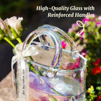 NiHome Iridescent Glass Purse Vase, Glass Handbag Vase for Flowers, Wide Mouth Glass Vase for Home Décor, Weddings, Birthdays, Durable Thickened Handle & Silk Ribbon Bow, Versatile Use as Fishbowl