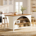 Tribesigns Kitchen Island with 3 Storage Shelves, 55" W Kitchen Shelf with Large Countertop and Seating Area, Modern Wooden Coffee Bar Table (White)