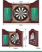 Dart Board Cabinet Set for Adults, 18-inch Dartboard with 6 Steel Tip Darts | Self‑Healing Fibers, Chalkboard Scoring, Rotating Number Ring, Regulation Size for Game Room, Man Cave and Home Bar, Brown