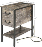 VECELO End Tables,Narrow Nightstands with Charging Station & USB Ports &Drawers,Night Stand for Living Room, Bedroom,Dust Grey