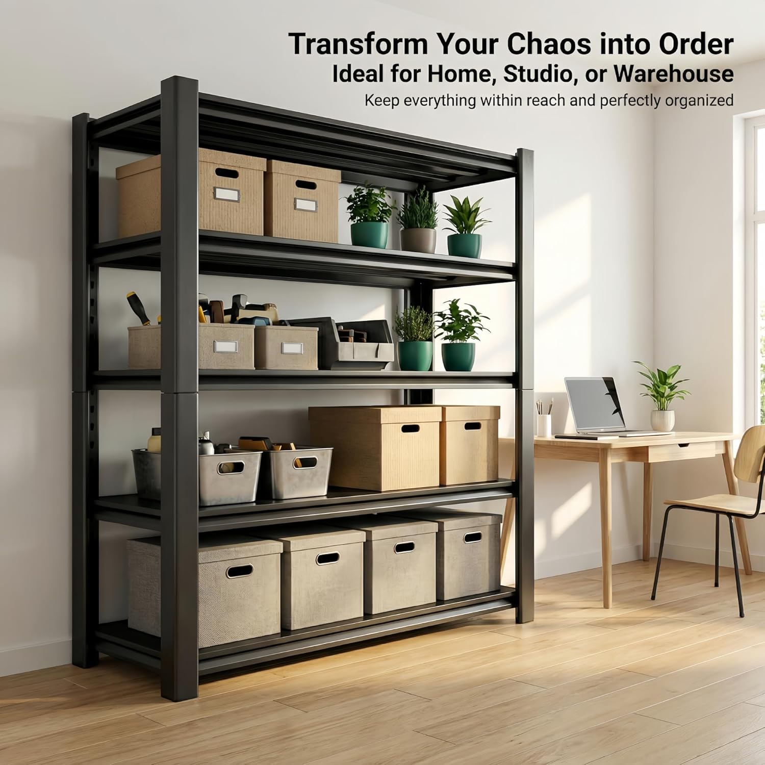 3500 LBS Heavy Duty Garage Shelving, 48" W x 20" D x 72" H Metal Storage Shelves, Adjustable Boltless Steel Storage Rack for Garage, Basement, Warehouse, Pantry