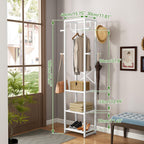 IBUYKE Coat Rack with Shelves, Freestanding Hall Tree with 3 Shelves and 8 Hooks, Industrial Clothes Stand for Entryway, Hallway, Bedroom, White UTMJ088W