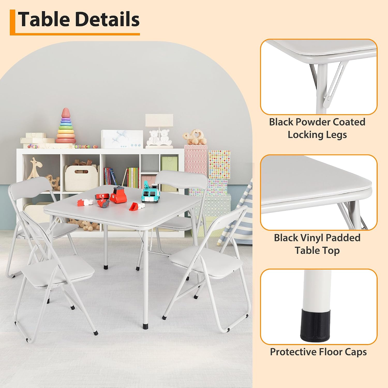 Metal Folding Card Table and Chair Set of, Leather Padded Folding Chairs with Comfortable Cushion and Durable Steel Frame, Modern Square Table for Dining Room, Small Spaces
