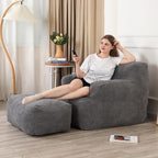 LOVMOC Bean Bag Sofa Chair with Ottoman, Comfy Floor Couch, Oversized Reading Chair for Bedroom, Dorm Room, Living Room, Darkgrey
