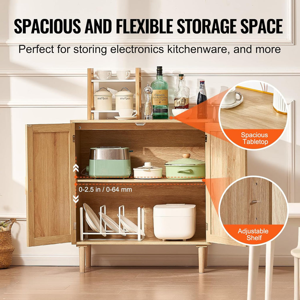 VEVOR Sideboard Cabinet, Buffet Cabinet with 2 Magnetic Doors and Adjustable Shelves, Sideboard Buffet for Hallway, Entryway, Living Room, or Kitchen, Natural