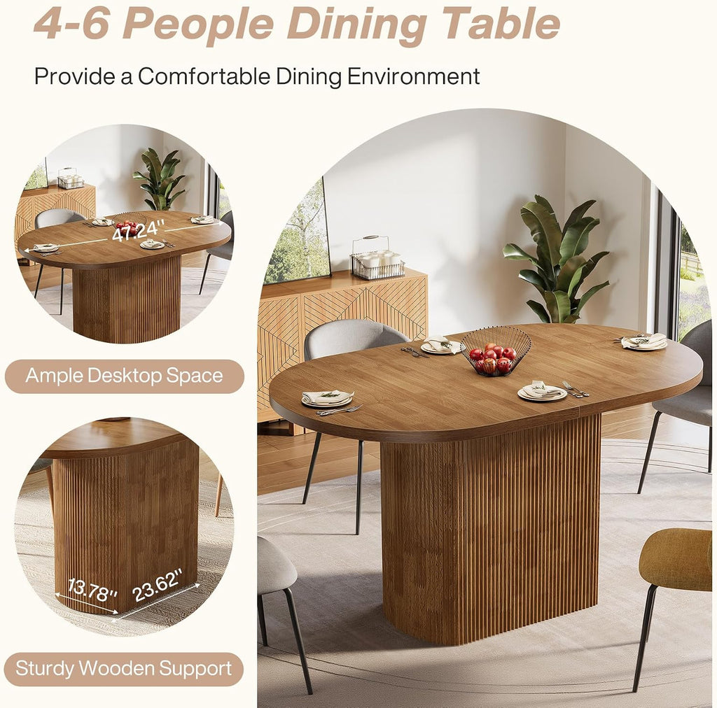 Tribesigns 47.24" Oval Dining Table, Rustic Wooden Kitchen Table with Wooden Base for 4, Small Farmhouse Dinner Table for Home Dining Room, Kitchen, Living Room, Brown