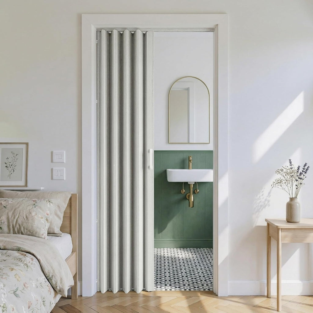 24 x 80 in Double-Layered Paneled PVC/Vinyl Accordion Folding Door, White