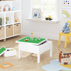 UTEX 3 in 1 Kids Activity Table with Storage, Kids Construction Play Table Compatible with Lego and Duplo Bricks, Chess Table for Building Block, Drawing, Crafts