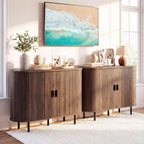Giantex 47'' Fluted Sideboard Buffet Cabinet with Tambour Sliding Doors, Coffee Bar Console Table w/Metal Legs, Mid Century Storage Credenza Cabinet for Kitchen Dining Room Living Room (Walnut)