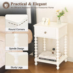 AWASEN White Nightstand, Small Side Table with Drawer for Living Room, Farmhouse End Bedside Table with Spindle Wood Legs for Bedroom, Office, White