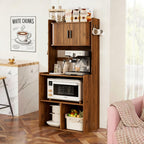 Kitchen Bakers Rack,Coffee Bar with Fluted Sliding Door,5 Tier Free Standing Kitchen Shelves Rack with 6 Hooks and Cable Holes,Microwave Stand for Small Spaces,Kitchen,Living Room