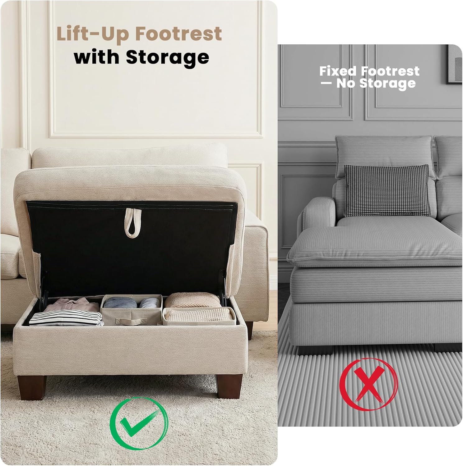 DOPEDIO 35" Folding Storage Ottoman Bench, Thick Padded Footstool with High Weight Capacity, Multi-Functional Chest for Living Room, Bedroom, Entryway (Beige)