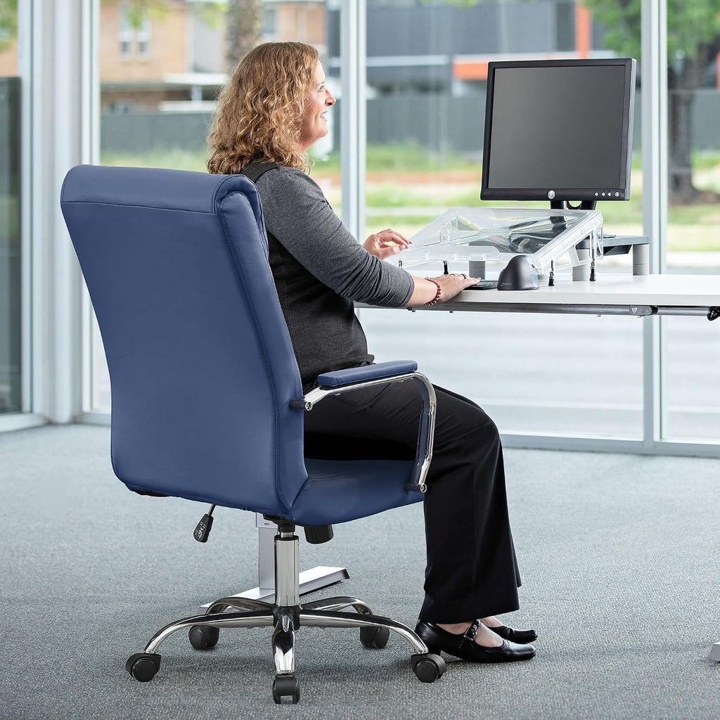 Modern Office Desk Chair, Conference Room Chairs, High Back Ergonomic Home ofiice Chair, Adjustable Height Swivel Executive Computer Chair with Armrest and Padded Seat (Blue)