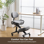 Ergonomic Kneeling Chair with Backrest, Improve Posture, Thick Cushions, Locking Wheels for Home & Office, AKONI 512B (Dim Grey)