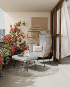 Wicker Egg Chair with Ottoman, Oversized Egg Shaped Lounge Chair with Thick Cushion, Comfy Rattan Seat for Indoor Outdoor Patio Porch Backyard, Grey