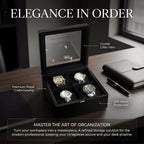 WB814-BK 4-Slot Walnut Wood Watch Box for Men with Glass Lid, Velvet-Lined Solid Wood Timepiece Storage Organizer Gift Idea
