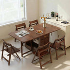 Small Drop Leaf Table - 51" Fully Assembled Folding Dining Table 4-6 Seater with Storage and Lockable Wheels, Space-Saving for Kitchen or Dining Room (Walnut)
