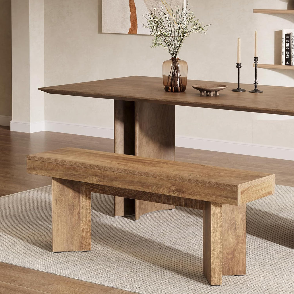 Tribesigns Farmhouse Wooden Dining Bench, 47" Indoor Entryway Bench with Sturdy Frame for Dining Room, Livingroom, Hallway, End of Bed (Rustic Brown)