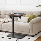 ENNVA Side Table for Couch, Adjustable Height C Shaped End Table, Narrow Sofa Side Table for Living Room & Bedside, Brown Wooden Top with Black Metal Base