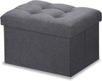 LINMAGCO Ottoman Storage Ottoman with Storage Small Foot Rest Stool Under Desk Stool Short Folding Footrest Linen Cloth Dark Gray 16X12X12IN