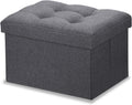 LINMAGCO Ottoman Storage Ottoman with Storage Small Foot Rest Stool Under Desk Stool Short Folding Footrest Linen Cloth Dark Gray 16X12X12IN