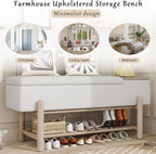 RUNNA Farmhouse Upholstered Storage Bench with Hidden Compartment, Modern Entryway Bench for Living Room,Entryway,and Hallways (Natural#14)