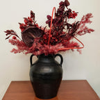Wild Works Bailey Handmade Black Vase with 2 Ear Design - 9.6'' Tall Terracotta Vase, Vintage Rustic Antique Decor, Black Ceramic Vases, Flower for Living Room, Entrance,Wabi-sabi Decorations