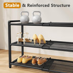 Gewudraw 3 Tier Expandable Shoe Rack, Adjustable Heavy Duty Metal Shoe Organizer for Closet, Shoe Storage for Entryway, Garage, Bedroom, Door Entrance, Black