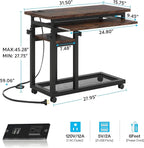 Side Table with Wheels, Mobile C Table,Narrow Desk,Convenient Charging Station
