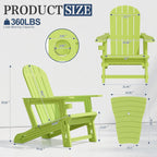 Vongrasig Adirondack Chairs Set of 2 with Removable Tabletop, Outdoor HDPE Plastic Fire Pit Chair Set with Wooden Textured, Cup Holder for Patio, Poolside, Deck, Garden, Green, 3 Pieces