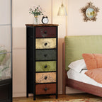 VASICAR Tall Dresser with 6 Drawers, Pattern Storage Drawer Units, Storage Tower Units, Fabric Dresser Nightstand for Bedroom, Hallway, Entryway, Closets, Dorm