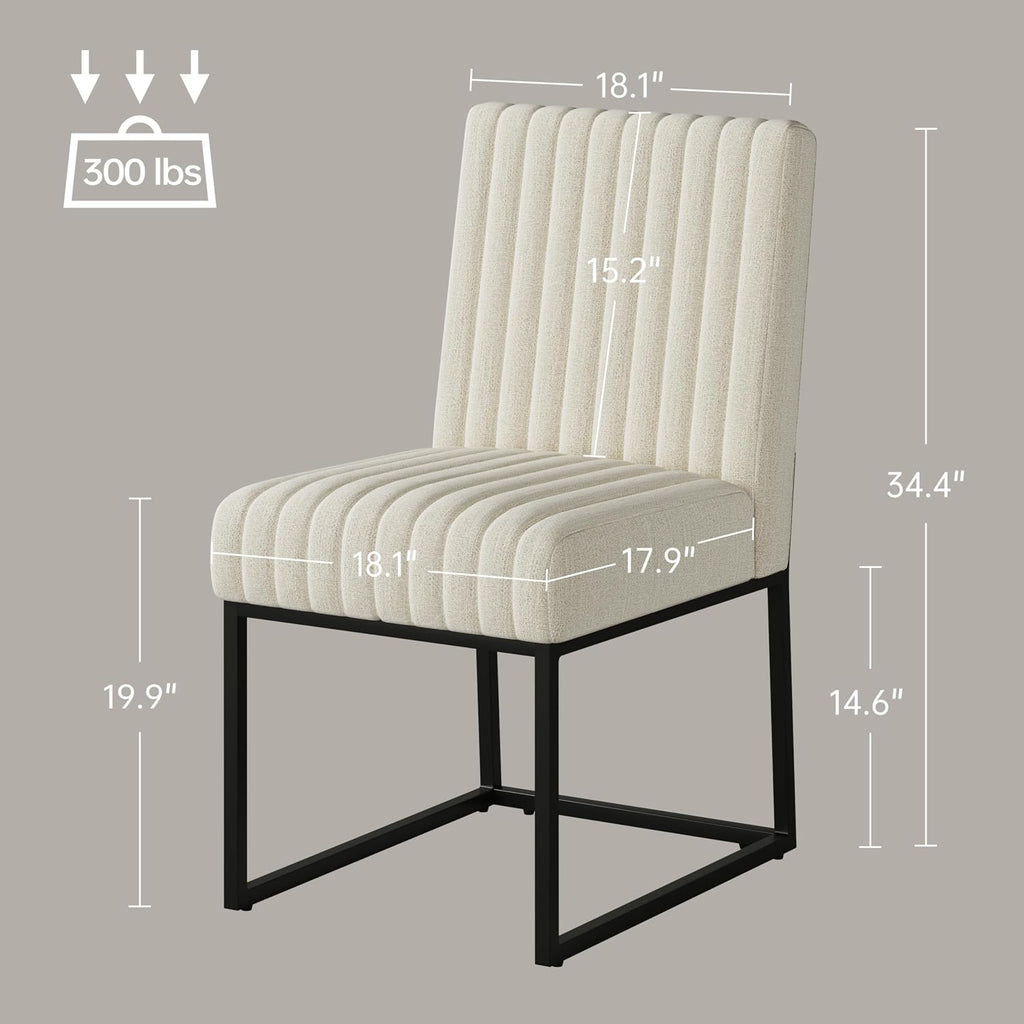VKNOW Upholstered Dining Chairs Set of 4, Modern Dining Room Chairs with Stripe, Linen Kitchen Chair Dinner Chair with Black Metal Base for Kitchen, Beige