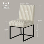 VKNOW Upholstered Dining Chairs, Modern Dining Room Chairs with Stripe, Linen Kitchen Chair Dinner Chair with Black Metal Base for Kitchen, Beige