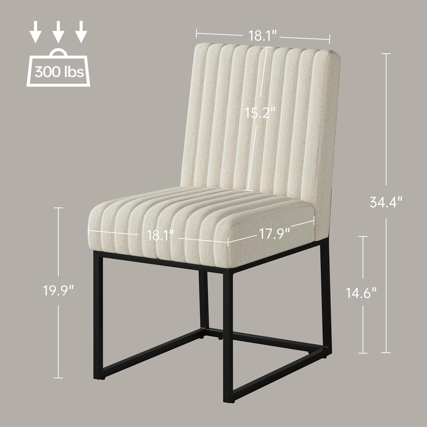 VKNOW Upholstered Dining Chairs, Modern Dining Room Chairs with Stripe, Linen Kitchen Chair Dinner Chair with Black Metal Base for Kitchen, Beige