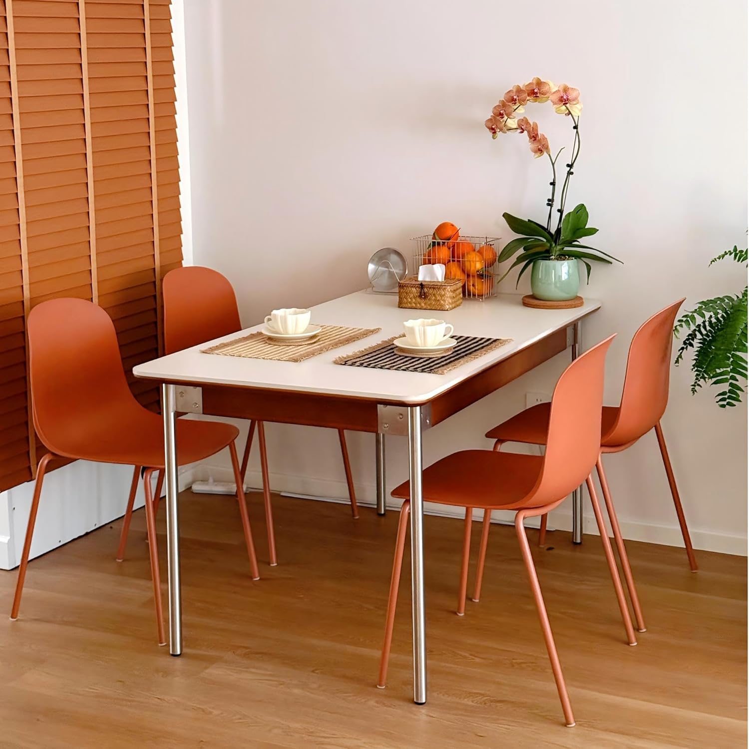 Dining Chairs Set of 4, Plastic Stackable Kitchen Chairs, Modern Indoor/Outdoor Chair with Metal Legs for Dining Room, Kitechen, Cafes, Restaurants (Terracotta)