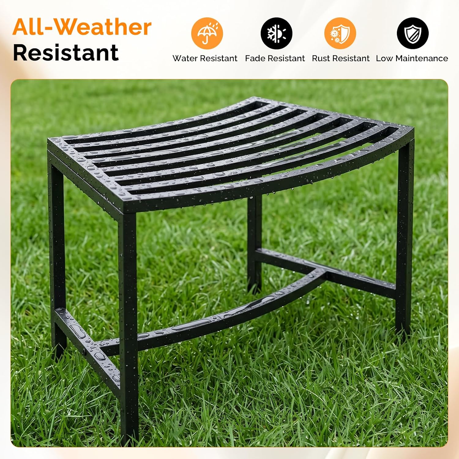 VINGLI Outdoor Metal Curved Bench, Weatherproof Fire Pit Bench Set of 8, Heavy Duty Steel Backless Benches, Metal Outside Seating for Garden, Patio, Plant Stand and Holder